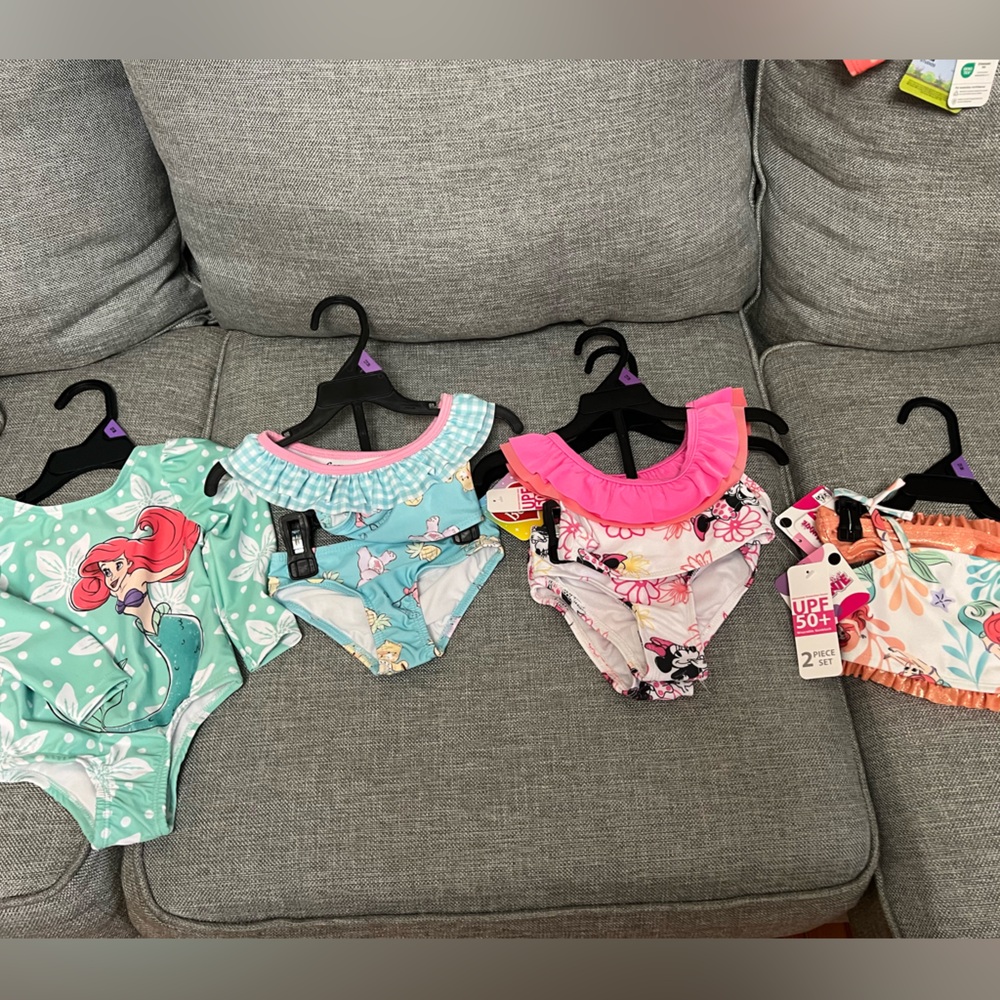 NWT - Set of 4 Minnie Mouse, Care Bear, and Little Mermaid Swimsuits - Size 12M